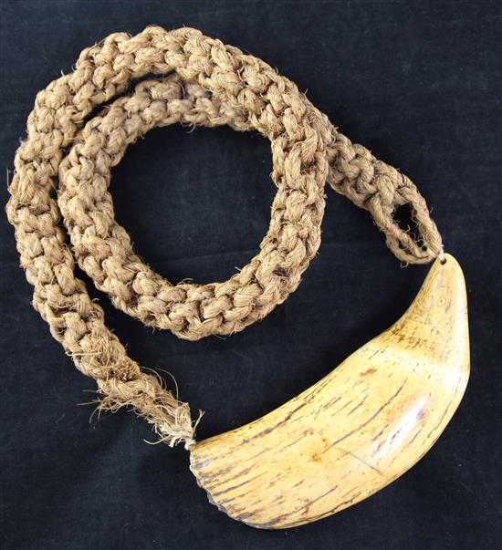 An antique Polynesian whales tooth Tabua necklace